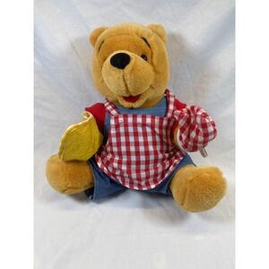 Disney Winnie the Pooh Plush Chef Baker Gingham Apron Overalls 10 inch Bear